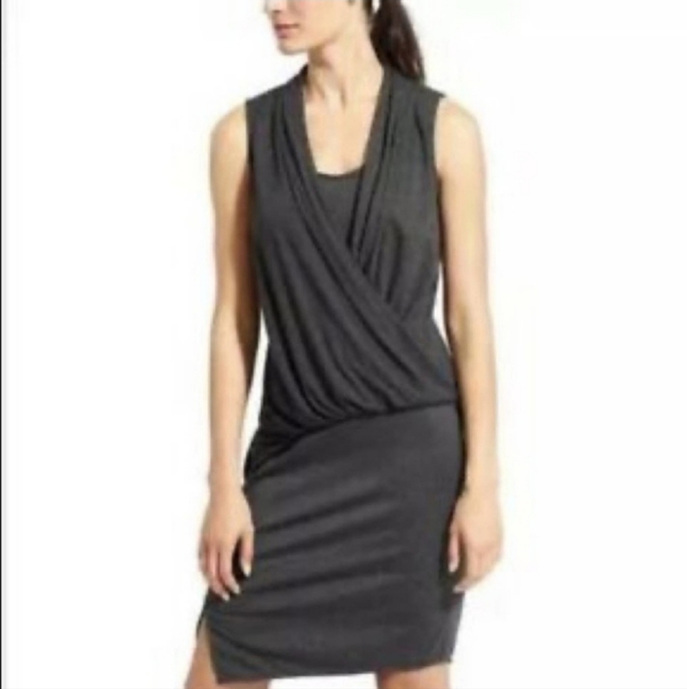 NWOT Athleta Charcoal Grey Sleveless Draped Stretchy Dress Size M